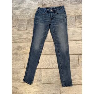 American Eagle Jeggings 4 Long 4L Denim Skinny Pant Legging Mid Rise Jeans